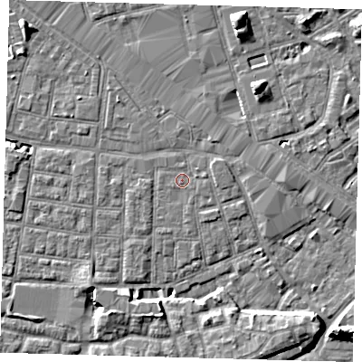 Shaded relief map of the ground around SE163NT, computed from Environment Agency LiDAR. The ground here sits at about 2 m above sea level and falls 8 m across the surrounding 800 m. The ground contributing surface water to this point lies to the south.