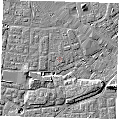 Shaded relief map of the ground around SE163PN, computed from Environment Agency LiDAR. The ground here sits at about 2 m above sea level and falls 11 m across the surrounding 800 m. Surface water reaching this point runs off ground lying to the north, 0.5 m higher.