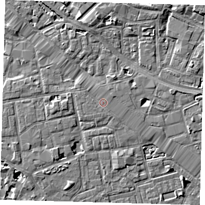 Shaded relief map of the ground around SE163RA, computed from Environment Agency LiDAR. The ground here sits at about 3 m above sea level and falls 7 m across the surrounding 800 m. Surface water reaching this point runs off ground lying to the north-east, 0.6 m higher.