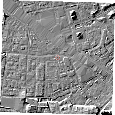 Shaded relief map of the ground around SE163RN, computed from Environment Agency LiDAR. The ground here sits at about 2 m above sea level and falls 8 m across the surrounding 800 m. Surface water reaching this point runs off ground lying to the north-east, 1.1 m higher.