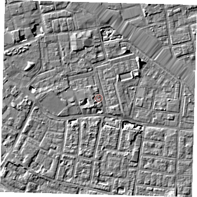 Shaded relief map of the ground around SE163SS, computed from Environment Agency LiDAR. The ground here sits at about 2 m above sea level and falls 7 m across the surrounding 800 m. Surface water reaching this point runs off ground lying to the south-south-west, 1.1 m higher.