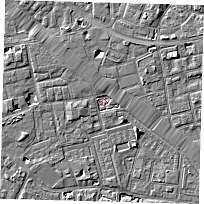 Shaded relief map of the ground around SE163SU, computed from Environment Agency LiDAR. The ground here sits at about 2 m above sea level and falls 6 m across the surrounding 800 m. Surface water reaching this point runs off ground lying to the west-north-west, 2.9 m higher.