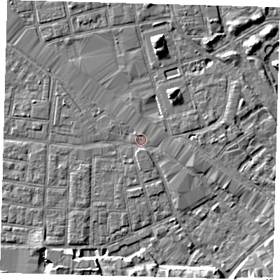 Shaded relief map of the ground around SE163TP, computed from Environment Agency LiDAR. The ground here sits at about 2 m above sea level and falls 8 m across the surrounding 800 m. Surface water reaching this point runs off ground lying to the north, 0.9 m higher.