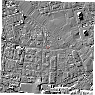 Shaded relief map of the ground around SE163TU, computed from Environment Agency LiDAR. The ground here sits at about 2 m above sea level and falls 8 m across the surrounding 800 m. Surface water reaching this point runs off ground lying to the north, 1.2 m higher.