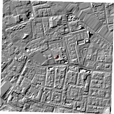 Shaded relief map of the ground around SE163TZ, computed from Environment Agency LiDAR. The ground here sits at about 3 m above sea level and falls 7 m across the surrounding 800 m. Surface water reaching this point runs off ground lying to the east-south-east, 2.0 m higher.