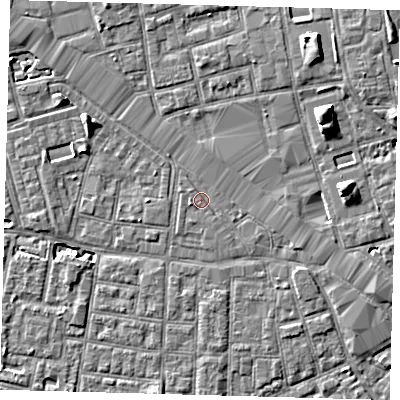 Shaded relief map of the ground around SE163UB, computed from Environment Agency LiDAR. The ground here sits at about 2 m above sea level and falls 7 m across the surrounding 800 m. Surface water reaching this point runs off ground lying to the east, 0.7 m higher.