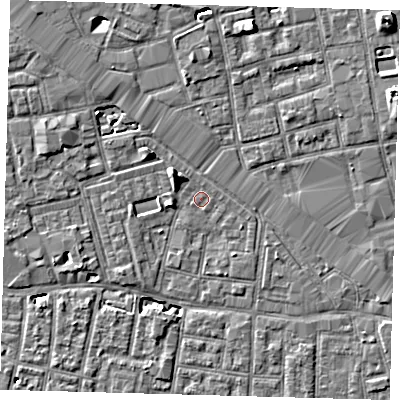 Shaded relief map of the ground around SE163UE, computed from Environment Agency LiDAR. The ground here sits at about 2 m above sea level and falls 8 m across the surrounding 800 m. Surface water reaching this point runs off ground lying to the north-west, 5.0 m higher.