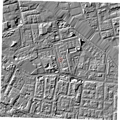 Shaded relief map of the ground around SE163UP, computed from Environment Agency LiDAR. The ground here sits at about 2 m above sea level and falls 7 m across the surrounding 800 m. Surface water reaching this point runs off ground lying to the west-north-west, 1.0 m higher.