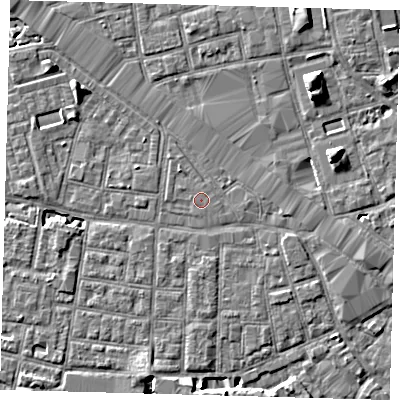 Shaded relief map of the ground around SE163UQ, computed from Environment Agency LiDAR. The ground here sits at about 2 m above sea level and falls 8 m across the surrounding 800 m. Surface water reaching this point runs off ground lying to the north-west, 1.0 m higher.