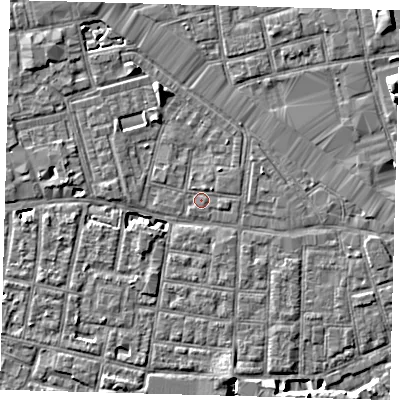 Shaded relief map of the ground around SE163XF, computed from Environment Agency LiDAR. The ground here sits at about 2 m above sea level and falls 8 m across the surrounding 800 m. Surface water reaching this point runs off ground lying to the north-north-west, 5.7 m higher.