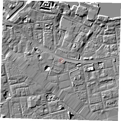 Shaded relief map of the ground around SE164BA, computed from Environment Agency LiDAR. The ground here sits at about 3 m above sea level and falls 6 m across the surrounding 800 m. Surface water reaching this point runs off ground lying to the south-east, 0.9 m higher.