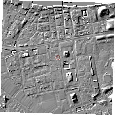 Shaded relief map of the ground around SE164BX, computed from Environment Agency LiDAR. The ground here sits at about 3 m above sea level and falls 9 m across the surrounding 800 m. Surface water reaching this point runs off ground lying to the east-north-east, 4.2 m higher.