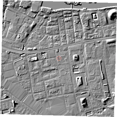 Shaded relief map of the ground around SE164BZ, computed from Environment Agency LiDAR. The ground here sits at about 3 m above sea level and falls 9 m across the surrounding 800 m. Surface water reaching this point runs off ground lying to the east, 7.3 m higher.