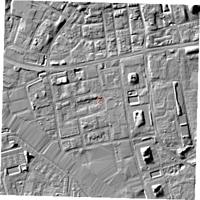 Shaded relief map of the ground around SE164DB, computed from Environment Agency LiDAR. The ground here sits at about 2 m above sea level and falls 8 m across the surrounding 800 m. Surface water reaching this point runs off ground lying to the west-north-west, 4.6 m higher.