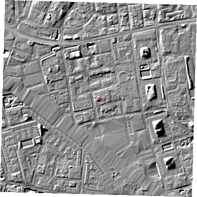 Shaded relief map of the ground around SE164DL, computed from Environment Agency LiDAR. The ground here sits at about 3 m above sea level and falls 7 m across the surrounding 800 m. Surface water reaching this point runs off ground lying to the north-north-west, 4.6 m higher.