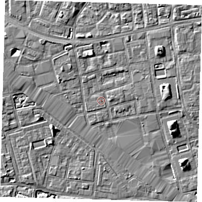 Shaded relief map of the ground around SE164DQ, computed from Environment Agency LiDAR. The ground here sits at about 3 m above sea level and falls 7 m across the surrounding 800 m. Surface water reaching this point runs off ground lying to the north, 4.6 m higher.