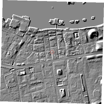 Shaded relief map of the ground around SE164PF, computed from Environment Agency LiDAR. The ground here sits at about 3 m above sea level and falls 9 m across the surrounding 800 m. Surface water reaching this point runs off ground lying to the south-south-east, 7.3 m higher.