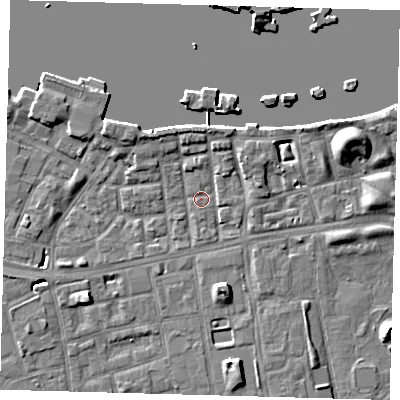 Shaded relief map of the ground around SE164PG, computed from Environment Agency LiDAR. The ground here sits at about 3 m above sea level and falls 9 m across the surrounding 800 m. Surface water reaching this point runs off ground lying to the south-south-east, 7.3 m higher.