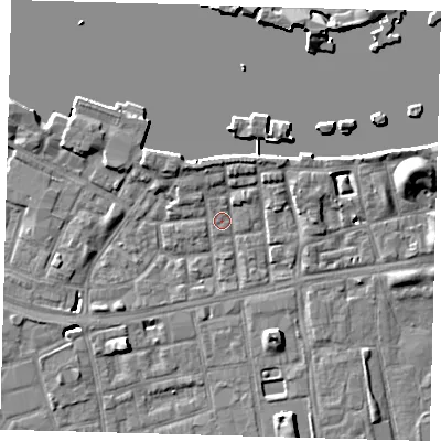Shaded relief map of the ground around SE164PJ, computed from Environment Agency LiDAR. The ground here sits at about 3 m above sea level and falls 9 m across the surrounding 800 m. Surface water reaching this point runs off ground lying to the north-north-west, 5.8 m higher.