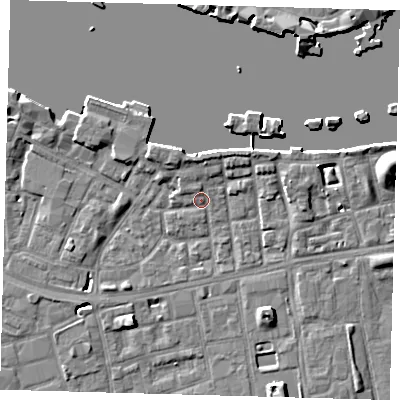 Shaded relief map of the ground around SE164PL, computed from Environment Agency LiDAR. The ground here sits at about 3 m above sea level and falls 9 m across the surrounding 800 m. Surface water reaching this point runs off ground lying to the north, 5.8 m higher.