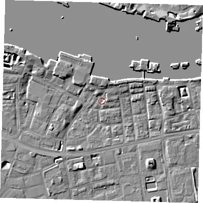 Shaded relief map of the ground around SE164PT, computed from Environment Agency LiDAR. The ground here sits at about 3 m above sea level and falls 7 m across the surrounding 800 m. Surface water reaching this point runs off ground lying to the north-east, 5.8 m higher.