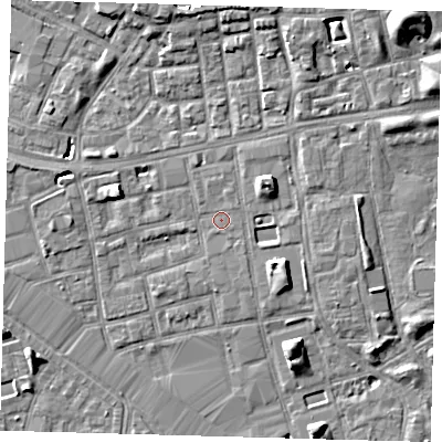Shaded relief map of the ground around SE164RL, computed from Environment Agency LiDAR. The ground here sits at about 3 m above sea level and falls 9 m across the surrounding 800 m. Surface water reaching this point runs off ground lying to the north, 0.6 m higher.
