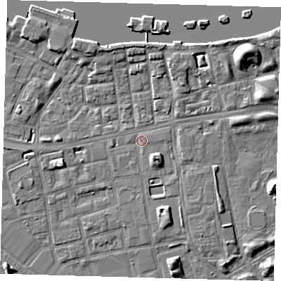 Shaded relief map of the ground around SE164RT, computed from Environment Agency LiDAR. The ground here sits at about 3 m above sea level and falls 9 m across the surrounding 800 m. Surface water reaching this point runs off ground lying to the south-east, 4.6 m higher.