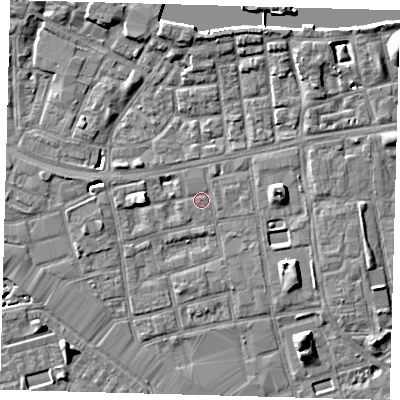 Shaded relief map of the ground around SE164SP, computed from Environment Agency LiDAR. The ground here sits at about 3 m above sea level and falls 8 m across the surrounding 800 m. Surface water reaching this point runs off ground lying to the east, 7.3 m higher.