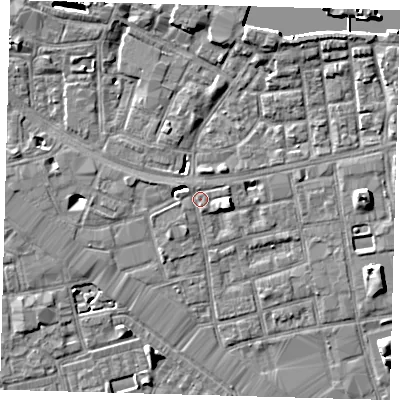Shaded relief map of the ground around SE164SQ, computed from Environment Agency LiDAR. The ground here sits at about 3 m above sea level and falls 7 m across the surrounding 800 m. Surface water reaching this point runs off ground lying to the west-north-west, 4.0 m higher.