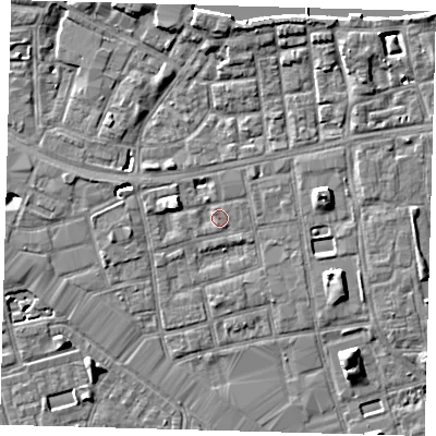 Shaded relief map of the ground around SE164SS, computed from Environment Agency LiDAR. The ground here sits at about 3 m above sea level and falls 7 m across the surrounding 800 m. Surface water reaching this point runs off ground lying to the north-west, 0.8 m higher.