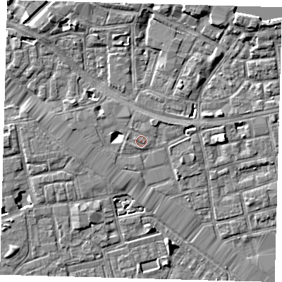 Shaded relief map of the ground around SE164SZ, computed from Environment Agency LiDAR. The ground here sits at about 3 m above sea level and falls 6 m across the surrounding 800 m. Surface water reaching this point runs off ground lying to the north-north-east, 0.9 m higher.