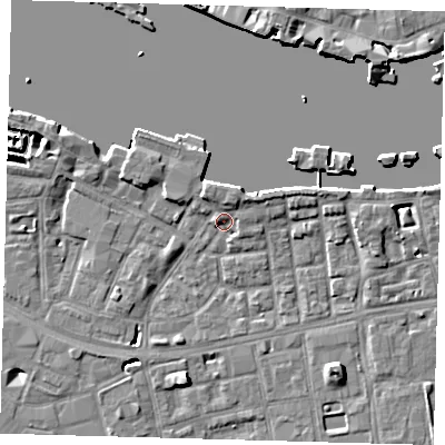 Shaded relief map of the ground around SE164TY, computed from Environment Agency LiDAR. The ground here sits at about 3 m above sea level and falls 7 m across the surrounding 800 m. Surface water reaching this point runs off ground lying to the north-east, 3.5 m higher.