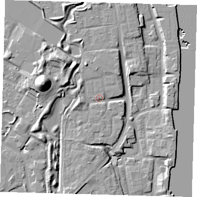 Shaded relief map of the ground around SE166AD, computed from Environment Agency LiDAR. The ground here sits at about 6 m above sea level and falls 19 m across the surrounding 800 m. Surface water reaching this point runs off ground lying to the west-south-west, 3.6 m higher.