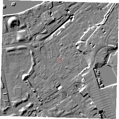 Shaded relief map of the ground around SE167AU, computed from Environment Agency LiDAR. The ground here sits at about 2 m above sea level and falls 19 m across the surrounding 800 m. Surface water reaching this point runs off ground lying to the south, 0.9 m higher.