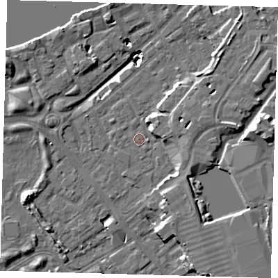 Shaded relief map of the ground around SE167AY, computed from Environment Agency LiDAR. The ground here sits at about 2 m above sea level and falls 20 m across the surrounding 800 m. Surface water reaching this point runs off ground lying to the south-west, 0.7 m higher.
