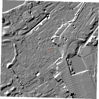 Shaded relief map of the ground around SE167AZ, computed from Environment Agency LiDAR. The ground here sits at about 2 m above sea level and falls 20 m across the surrounding 800 m. Surface water reaching this point runs off ground lying to the south-west, 0.9 m higher.