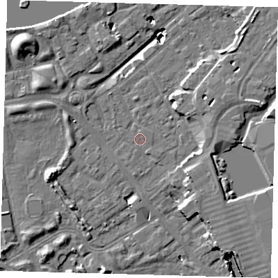Shaded relief map of the ground around SE167BJ, computed from Environment Agency LiDAR. The ground here sits at about 2 m above sea level and falls 19 m across the surrounding 800 m. Surface water reaching this point runs off ground lying to the south-south-west, 0.9 m higher.