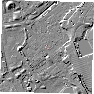 Shaded relief map of the ground around SE167BN, computed from Environment Agency LiDAR. The ground here sits at about 3 m above sea level and falls 19 m across the surrounding 800 m. Surface water reaching this point runs off ground lying to the west, 6.9 m higher.