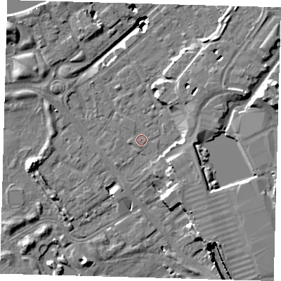 Shaded relief map of the ground around SE167BQ, computed from Environment Agency LiDAR. The ground here sits at about 2 m above sea level and falls 20 m across the surrounding 800 m. The ground contributing surface water to this point lies to the south-east.