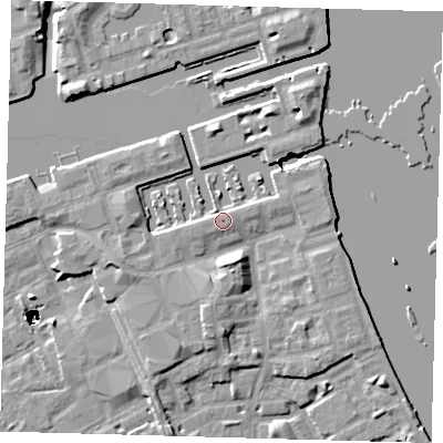 Shaded relief map of the ground around SE167FJ, computed from Environment Agency LiDAR. The ground here sits at about 5 m above sea level and falls 47 m across the surrounding 800 m. Surface water reaching this point runs off ground lying to the south-south-east, 4.7 m higher.