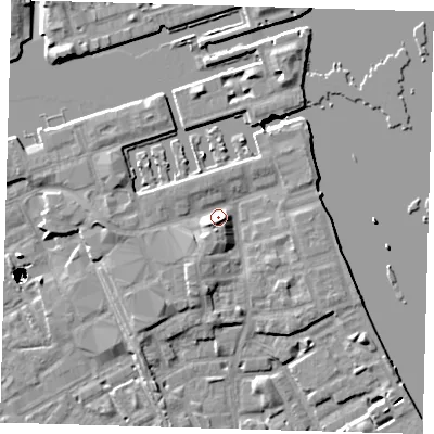 Shaded relief map of the ground around SE167FQ, computed from Environment Agency LiDAR. The ground here sits at about 6 m above sea level and falls 47 m across the surrounding 800 m. Surface water reaching this point runs off ground lying to the south-south-east, 4.7 m higher.