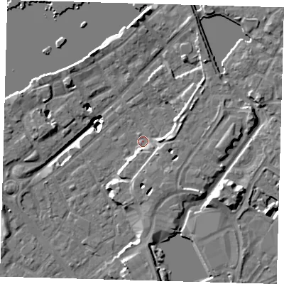 Shaded relief map of the ground around SE167HA, computed from Environment Agency LiDAR. The ground here sits at about 3 m above sea level and falls 20 m across the surrounding 800 m. Surface water reaching this point runs off ground lying to the north-east, 17.7 m higher.