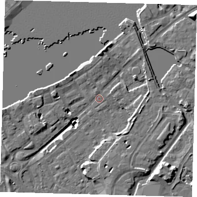 Shaded relief map of the ground around SE167HU, computed from Environment Agency LiDAR. The ground here sits at about 3 m above sea level and falls 20 m across the surrounding 800 m. Surface water reaching this point runs off ground lying to the east-north-east, 4.9 m higher.