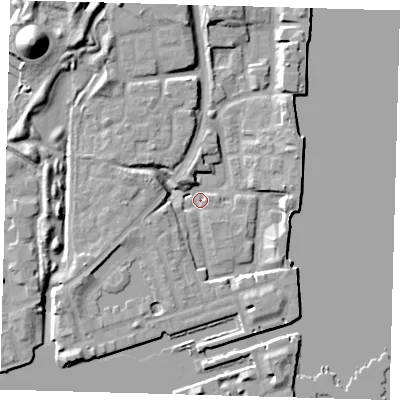 Shaded relief map of the ground around SE167QA, computed from Environment Agency LiDAR. The ground here sits at about 2 m above sea level and falls 19 m across the surrounding 800 m. Surface water reaching this point runs off ground lying to the south-west, 7.0 m higher.