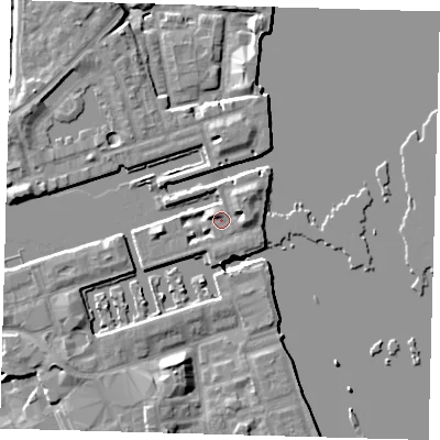 Shaded relief map of the ground around SE167US, computed from Environment Agency LiDAR. The ground here sits at about 5 m above sea level and falls 8 m across the surrounding 800 m. Surface water reaching this point runs off ground lying to the west-north-west, 3.5 m higher.