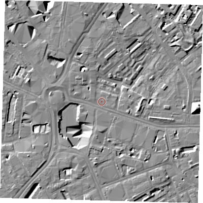 Shaded relief map of the ground around SE16AS, computed from Environment Agency LiDAR. The ground here sits at about 3 m above sea level and falls 13 m across the surrounding 800 m. Surface water reaching this point runs off ground lying to the south-west, 8.9 m higher.