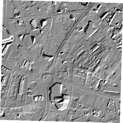 Shaded relief map of the ground around SE16BB, computed from Environment Agency LiDAR. The ground here sits at about 3 m above sea level and falls 12 m across the surrounding 800 m. Surface water reaching this point runs off ground lying to the north-north-east, 11.3 m higher.