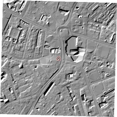Shaded relief map of the ground around SE16BH, computed from Environment Agency LiDAR. The ground here sits at about 3 m above sea level and falls 11 m across the surrounding 800 m. Surface water reaching this point runs off ground lying to the south-south-west, 1.9 m higher.