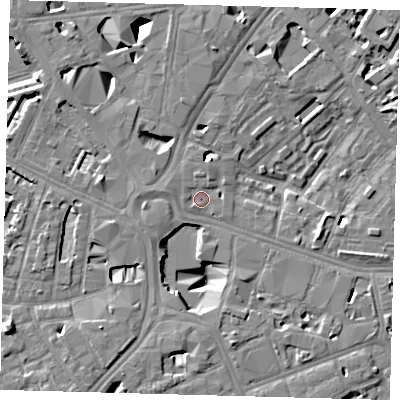 Shaded relief map of the ground around SE16BX, computed from Environment Agency LiDAR. The ground here sits at about 3 m above sea level and falls 10 m across the surrounding 800 m. Surface water reaching this point runs off ground lying to the west-north-west, 1.1 m higher.