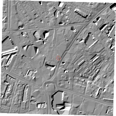 Shaded relief map of the ground around SE16FP, computed from Environment Agency LiDAR. The ground here sits at about 3 m above sea level and falls 12 m across the surrounding 800 m. Surface water reaching this point runs off ground lying to the west, 0.6 m higher.